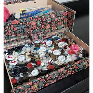 Vintage Sewing Box One Drawer Original Brass Hardware W/Vintage Notions Included